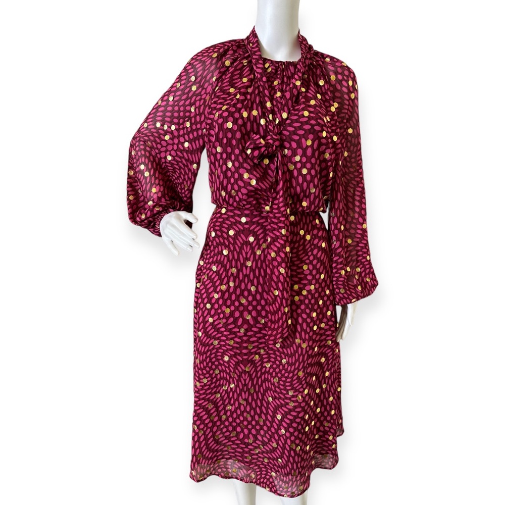 Scoop Women's Smocked Neck Midi Dress with Blouson Sleeves